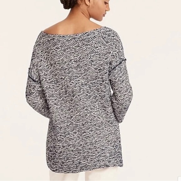 J. Crew Relaxed Wide Neck Knit Sweater Navy Pebble Large - Picture 2 of 7